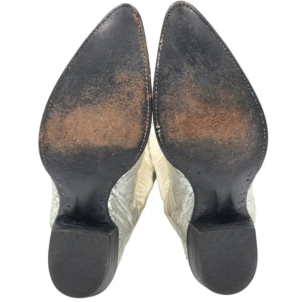 Vintage 1970s Mens 11D Larry Mahan Silver Metallic Snakeskin Cowboy Boots Rare - Picture 4 of 16